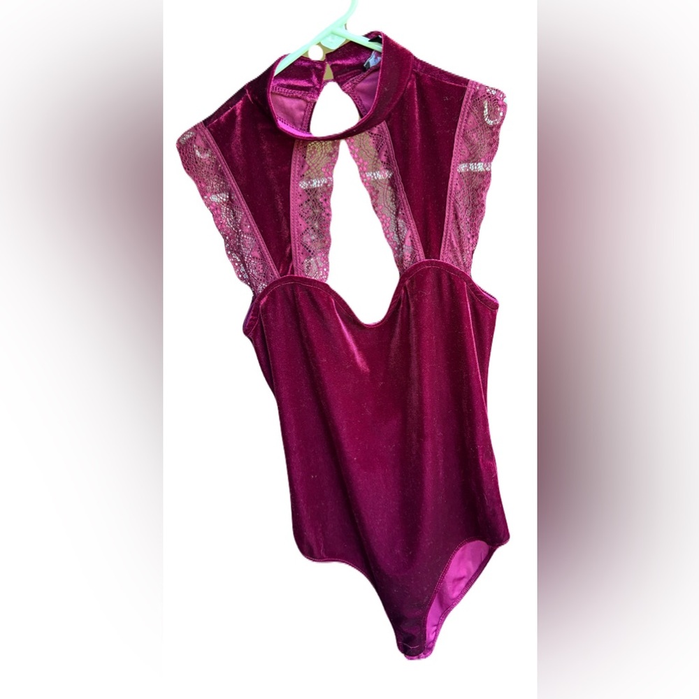 Women’s Chic and Sexy Velvet Maroon Bodysuit
